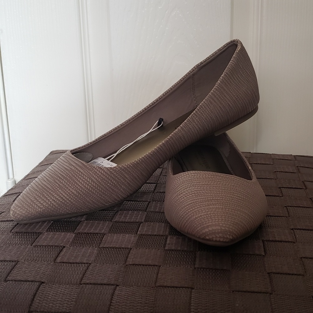 Textured Brown Flats with Pointed Toe Size 10